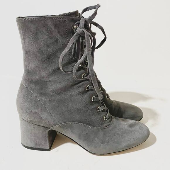 Gianvito Rossi Gray Suede Lace Up Boots Mackay Low Block Heel Ankle Zip sz 38 - Picture 1 of 13
